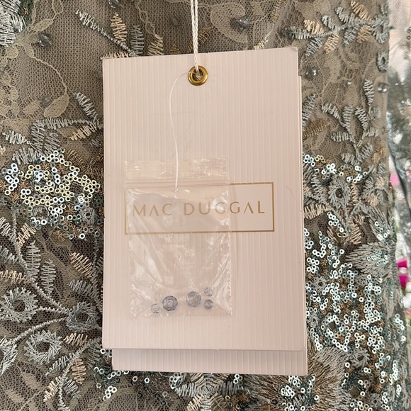 Mac Duggal - Sea Mist - Embellished V-Neck Illusion Long Sleeve Gown - Picture 5 of 17